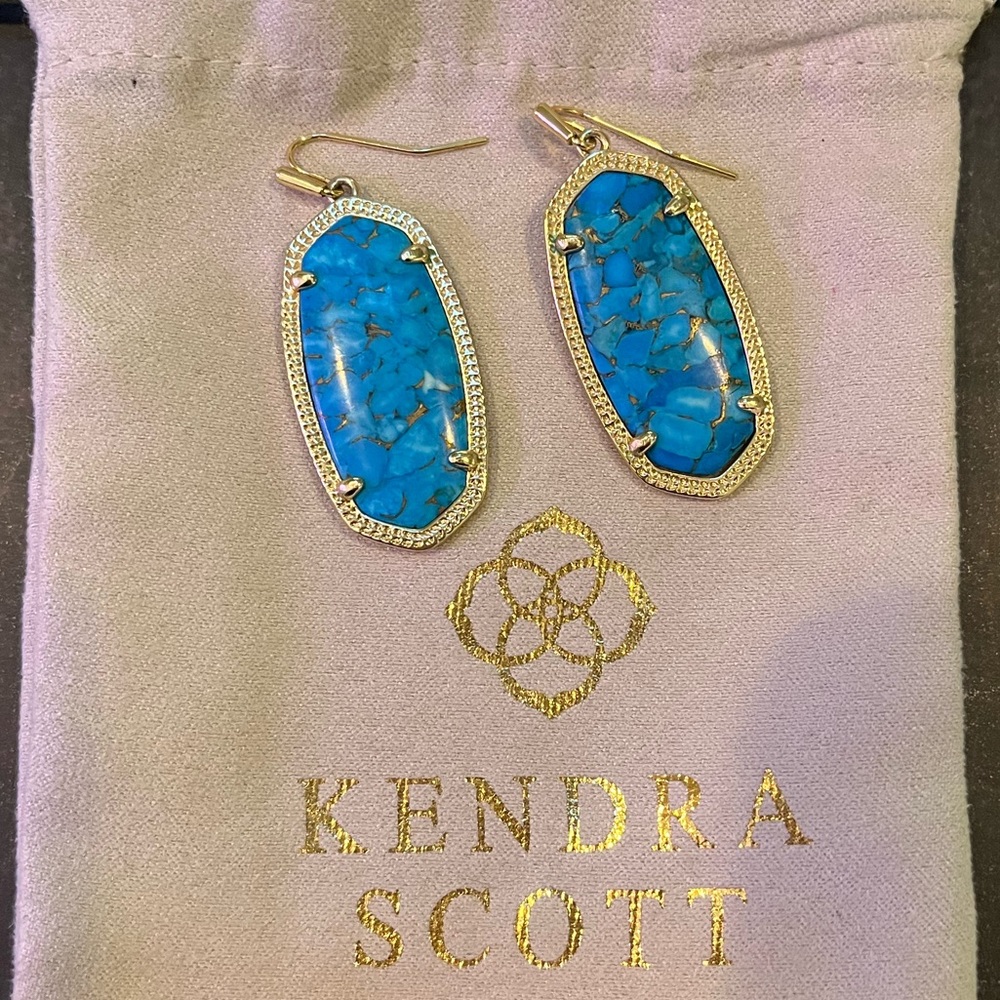 Kendra Scott Elle Gold Drop Earrings in Bronze Veined Turquoise Magnesite.
